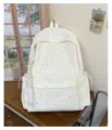 Colorful star print backpack, casual light-colored student school bag, versatile everyday daypack. - Yellow (No Pendant)