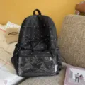 Black polka dot bow backpack with clear front pocket, sweet daily student school bag. - No Pendant / L / Black