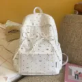White polka dot bow student backpack, sweet Korean style casual daily daypack for girls - No Pendant / L / White