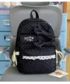 Cute black polka dot backpack with big bows and lace trim, sweet style school bag for girls. - Black