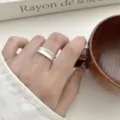 Wide Textured Silver Ring Minimalist Open Adjustable Finger Jewelry Variant Option - Open Adjustable / Wide Indented Texture Open Index Ring (JZ5131) / Silver