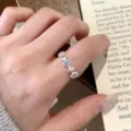 Silver clover flower open ring detail shot, dainty minimalist style finger jewelry for women. - Adjustable / JZ5462