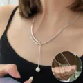 Silberne Lariat Halskette mit Perlenanhänger, elegante minimalistische Schlüsselbeinkette. - Y-Förmige Einzelne Perlenkette (XL2026)