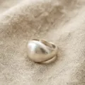 Minimalist silver-toned teardrop adjustable ring, brushed metal finish, chic fashion jewelry. - Silver Brushed Plump Teardrop Style (JZ5588-1) / Open Adjustable