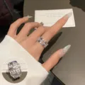 Silver geometric layered open ring for women, stylish minimalist knuckle ring jewelry variant. - Open Adjustable / Delicate Multi Layer Geometric Style (JZ7844)