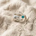Charming silver elephant open ring with blue stone, adjustable minimalist cute animal jewelry. - Silver 3D Elephant Blue Bead Style (JZ5587-1) / Open Adjustable