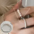 Minimalist pearl metallic ring set for women, versatile open index finger jewelry for daily chic wear. - Chip Stone Pearl Thin Band Ring(JZ6570)
