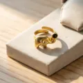 Gold elephant open ring with dark stone bead, cute animal adjustable finger jewelry for women. - Gold 3D Elephant Dark Bead Style (JZ5587-2) / Open Adjustable