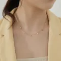 Delicate gold-tone clavicle chain necklace featuring minimalist square charms for women ins style. - Micro Geometric Block Charm Necklace (XL1655)