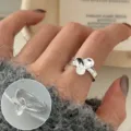Silver geometric petal ring for women, stylish open adjustable finger jewelry daily wear. - Open Adjustable / Geometric Flower Style (JZ7870)