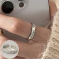 Silver open ring for women, minimalist hammered band with star cubic zirconia inlay. - Open Adjustable / Textured Hammered Star Zirconia Style (JZ7883)