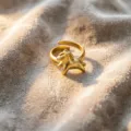 Exquisite gold-plated animal open ring with brushed finish, elegant and chic jewelry. - Gold Brushed Leaping Animal Style (JZ5585-2) / Open Adjustable