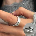 Minimalist silver adjustable ring with black cubic zirconia for women fashionable jewelry - Open Adjustable / Black Micro-Inlaid Wave Frosted Style (JZ7884)