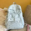 Cute light blue polka dot backpack with bow and clear front pocket for daily style. - No Pendant / L / Blue