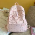 Pink polka dot bow backpack for school girls, cute korean style casual daypack. - No Pendant / L / Pink