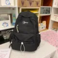 Black casual student backpack with large capacity, stylish printed design and handy pockets. - Bag Only (No Charm) / L / Black