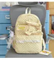 Candy color polka dot backpack with cute double bows and lace trim, perfect for daily school. - Yellow with Purple Polka Dot Lace Ribbon