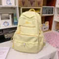 Casual yellow school backpack with large capacity and multi pockets for daily use. - Bag Only (No Charm) / L / Yellow