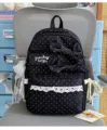 Black polka dot backpack with cute bows and lace trim, sweet style school bag for girls. - Black with Purple Polka Dot Lace Ribbon