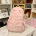 Pink school backpack casual daypack large capacity cute stylish book bag for women girls - Bag Only (No Charm) / L / Pink