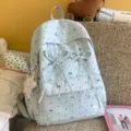 Korean sweet style light blue polka dot bow student backpack with clear front pocket daily bag - Polka Dot Pentagram / L / Blue