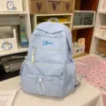 Light blue casual school backpack for teenage girls, stylish cute embossed daily book bag. - Bag Only (No Charm) / S / Blue
