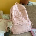 Pink polka dot bow student backpack, sweet Korean style daily casual cute school bag variant. - Polka Dot Pentagram / L / Pink