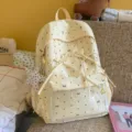 Cream yellow polka dot bow backpack with clear front pocket and cute star pendant variant. - Polka Dot Pentagram / L / Yellow
