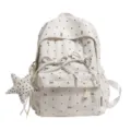 White polka dot bow student backpack with clear front pocket and star pendant sweet daily bag - No Pendant / S / White