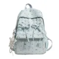 Light blue polka dot backpack with bows, cute Korean style student school bag variant. - No Pendant / S / Blue