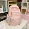 Pink school backpack casual daypack large capacity cute book bag with pendant - With Charm / S / Pink