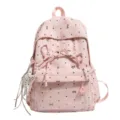Pink polka dot cute bow student backpack with clear front pocket and pendant, sweet daily style. - No Pendant / S / Pink