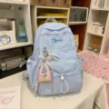 Light blue ins style casual backpack large capacity school bag with cute pendant for daily use - With Charm / L / Blue