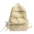 Cute light yellow polka dot backpack with bow design, transparent front pocket and star pendant. - No Pendant / S / Yellow