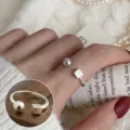Geometric silver open ring with sphere and cube design, trendy punk style fashion jewelry. - Open Adjustable / Asymmetric Sphere Square Cube Punk Open Ring (JZ6109) / Silver