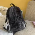 Black polka dot backpack with bowknot and clear front pocket, cute student daily bag. - Polka Dot Pentagram / S / Black