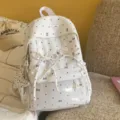 White polka dot backpack sweet bow school bag clear front pocket cute style student casual daypack - Polka Dot Pentagram / S / White