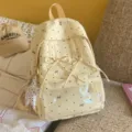 Light yellow polka dot bow backpack, sweet casual student school bag with clear front pocket. - Polka Dot Pentagram / S / Yellow