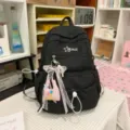 Black school backpack for teenage girls, large capacity casual daypack with cute pendant. - With Charm / S / Black