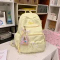 Ins style floral embossed casual backpack for girls, cute school bag with large capacity. - With Charm / S / Yellow