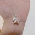 Silver unicorn pendant necklace detail view, cute pink wings design, stylish clavicle chain. - Unicorn Style (XL2301) / Silver