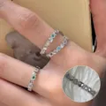 Silver tone multi-color gemstone heart link ring variant, delicate fashion finger jewelry. - Open Adjustable / JZ6428