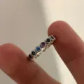 Colorful crystal silver ring variant, delicate stackable eternity ring for women daily wear. - Adjustable / JZ6121