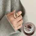 Silver geometric open ring, multi-layered style finger jewelry for women daily fashion wear. - Open Adjustable / Matte Brushed High Gloss Deconstructed Ring (JZ5122)