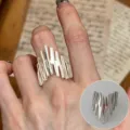 Anillo de plata geométrico diseño abierto estilo nicho anillo de metal dentado para el dedo - Abierto Ajustable / Estilo Plata JZ5505
