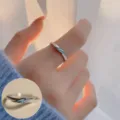 Silver open ring with blue stone detail, elegant minimalist finger jewelry for women. - Open Adjustable / Butterfly Wing Texture Style (JZ5421)