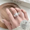 Trendy wide silver open ring with hanging bead charms, stylish hip-hop statement finger ring. - Wide Charm Open Ring(JZ5007)