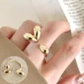 Anillo abierto geométrico dorado para mujer, elegante joya minimalista asimétrica. - Abierto Ajustable / JZ7972-2