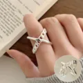 Anillo de cadena geométrica cruzada de plata, anillo abierto de moda para mujeres. - Abierto Ajustable / JZ7984