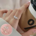 Süßer Schleifen Silberring für Damen, minimalistischer offener Ring, süßer Modeschmuck. - Mikro-Pave Zirkonia 3D Schleife Offener Ring Stil (JZ7393)